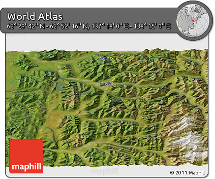 Satellite 3D Map of the Area around 62° 40' 59" N, 137° 46' 30" E