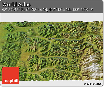 Satellite 3D Map of the Area around 62° 40' 59" N, 137° 46' 30" E