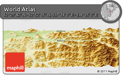 Physical Panoramic Map of the Area around 62° 40' 59" N, 137° 46' 30" E