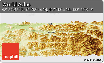 Physical Panoramic Map of the Area around 62° 40' 59" N, 137° 46' 30" E