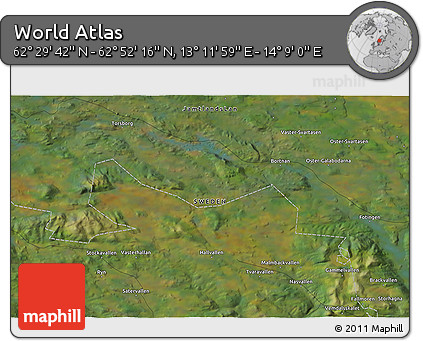 Satellite 3D Map of the Area around 62° 40' 59" N, 13° 40' 30" E