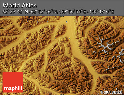 Physical Map of the Area around 62° 40' 59" N, 140° 19' 29" E