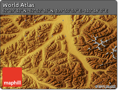 Physical Map of the Area around 62° 40' 59" N, 140° 19' 29" E