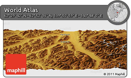 Physical Panoramic Map of the Area around 62° 40' 59" N, 140° 19' 29" E