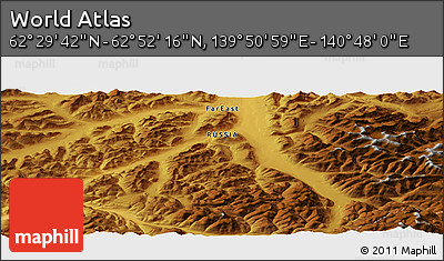 Physical Panoramic Map of the Area around 62° 40' 59" N, 140° 19' 29" E