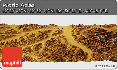 Physical Panoramic Map of the Area around 62° 40' 59" N, 140° 19' 29" E