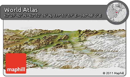 Satellite Panoramic Map of the Area around 62° 40' 59" N, 140° 19' 29" E