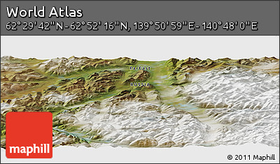 Satellite Panoramic Map of the Area around 62° 40' 59" N, 140° 19' 29" E
