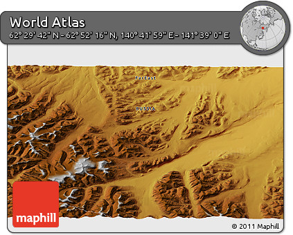 Physical 3D Map of the Area around 62° 40' 59" N, 141° 10' 30" E