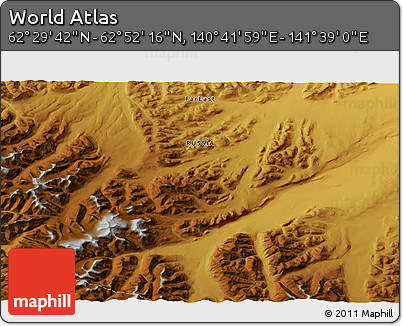 Physical 3D Map of the Area around 62° 40' 59" N, 141° 10' 30" E
