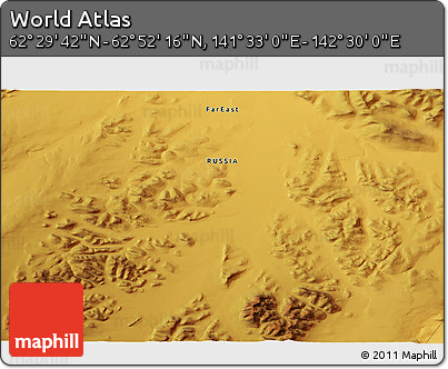 Physical 3D Map of the Area around 62° 40' 59" N, 142° 1' 30" E
