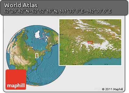 Satellite Location Map of the Area around 62° 40' 59" N, 142° 1' 30" E