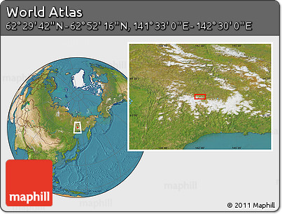 Satellite Location Map of the Area around 62° 40' 59" N, 142° 1' 30" E