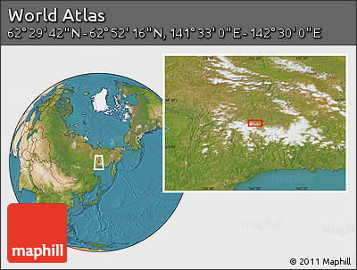 Satellite Location Map of the Area around 62° 40' 59" N, 142° 1' 30" E