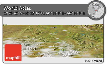 Satellite Panoramic Map of the Area around 62° 40' 59" N, 142° 1' 30" E