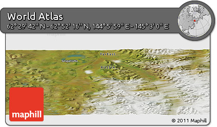 Satellite Panoramic Map of the Area around 62° 40' 59" N, 144° 34' 29" E
