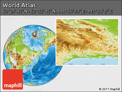 Physical Location Map of the Area around 62° 40' 59" N, 145° 25' 30" E