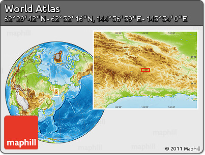 Physical Location Map of the Area around 62° 40' 59" N, 145° 25' 30" E