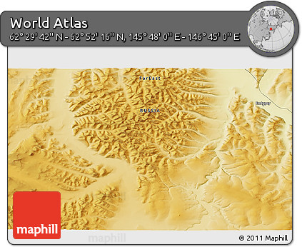 Physical 3D Map of the Area around 62° 40' 59" N, 146° 16' 30" E