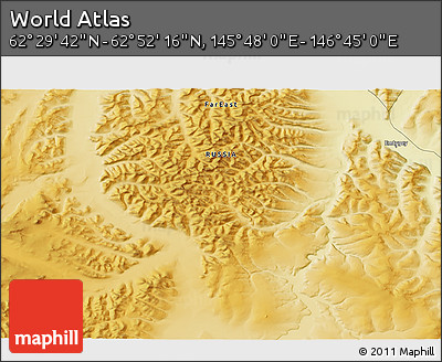 Physical 3D Map of the Area around 62° 40' 59" N, 146° 16' 30" E