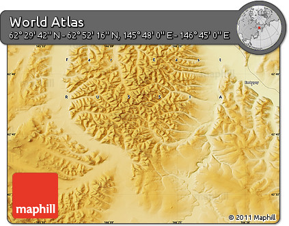 Physical Map of the Area around 62° 40' 59" N, 146° 16' 30" E