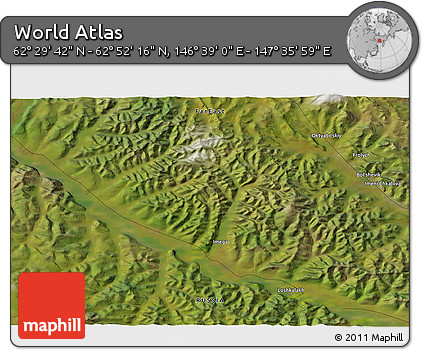 Satellite 3D Map of the Area around 62° 40' 59" N, 147° 7' 30" E