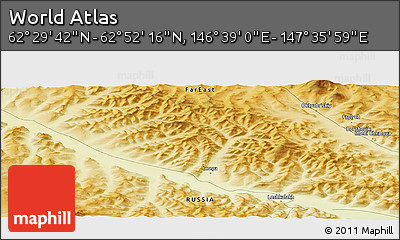 Physical Panoramic Map of the Area around 62° 40' 59" N, 147° 7' 30" E