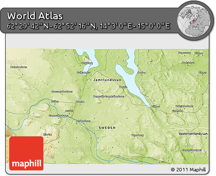 Physical 3D Map of the Area around 62° 40' 59" N, 14° 31' 30" E