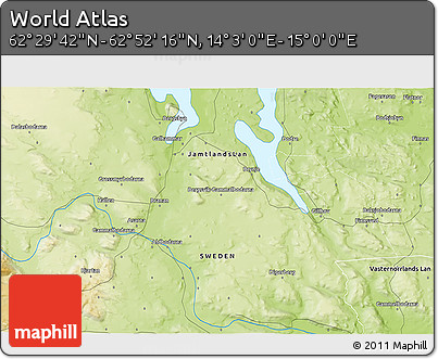Physical 3D Map of the Area around 62° 40' 59" N, 14° 31' 30" E