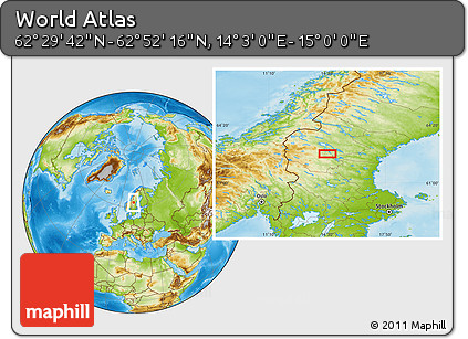 Physical Location Map of the Area around 62° 40' 59" N, 14° 31' 30" E