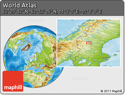 Physical Location Map of the Area around 62° 40' 59" N, 14° 31' 30" E