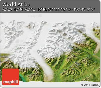 Satellite 3D Map of the Area around 62° 40' 59" N, 151° 13' 29" W