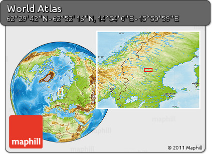 Physical Location Map of the Area around 62° 40' 59" N, 15° 22' 30" E