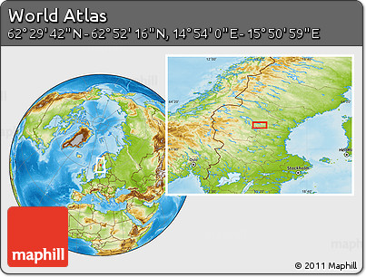 Physical Location Map of the Area around 62° 40' 59" N, 15° 22' 30" E