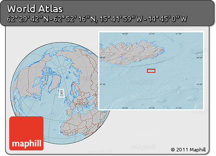 Gray Location Map of the Area around 62° 40' 59" N, 15° 13' 29" W, hill shading