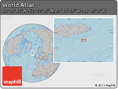 Gray Location Map of the Area around 62° 40' 59" N, 15° 13' 29" W, hill shading