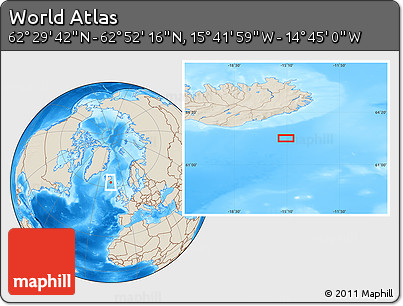 Shaded Relief Location Map of the Area around 62° 40' 59" N, 15° 13' 29" W