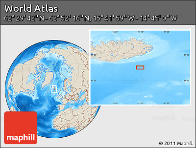 Shaded Relief Location Map of the Area around 62° 40' 59" N, 15° 13' 29" W
