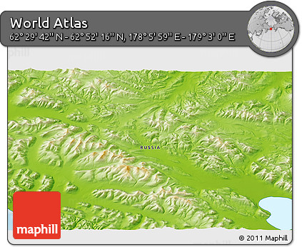 Physical 3D Map of the Area around 62° 40' 59" N, 178° 34' 29" E