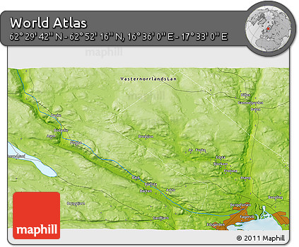 Physical 3D Map of the Area around 62° 40' 59" N, 17° 4' 30" E