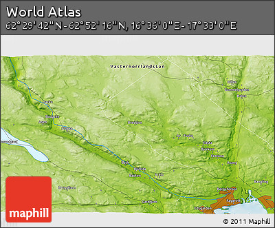 Physical 3D Map of the Area around 62° 40' 59" N, 17° 4' 30" E