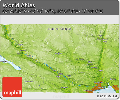Physical 3D Map of the Area around 62° 40' 59" N, 17° 4' 30" E