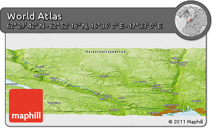 Physical Panoramic Map of the Area around 62° 40' 59" N, 17° 4' 30" E