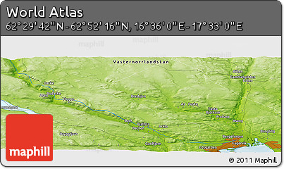 Physical Panoramic Map of the Area around 62° 40' 59" N, 17° 4' 30" E