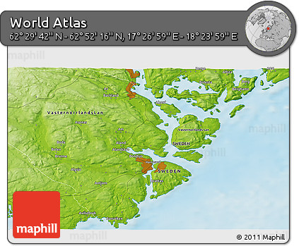 Physical 3D Map of the Area around 62° 40' 59" N, 17° 55' 29" E