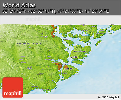 Physical 3D Map of the Area around 62° 40' 59" N, 17° 55' 29" E