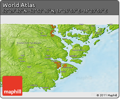 Physical 3D Map of the Area around 62° 40' 59" N, 17° 55' 29" E