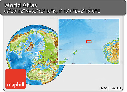 Physical Location Map of the Area around 62° 40' 59" N, 1° 46' 29" E