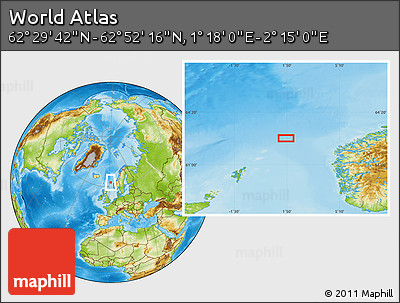 Physical Location Map of the Area around 62° 40' 59" N, 1° 46' 29" E