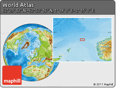 Physical Location Map of the Area around 62° 40' 59" N, 1° 46' 29" E